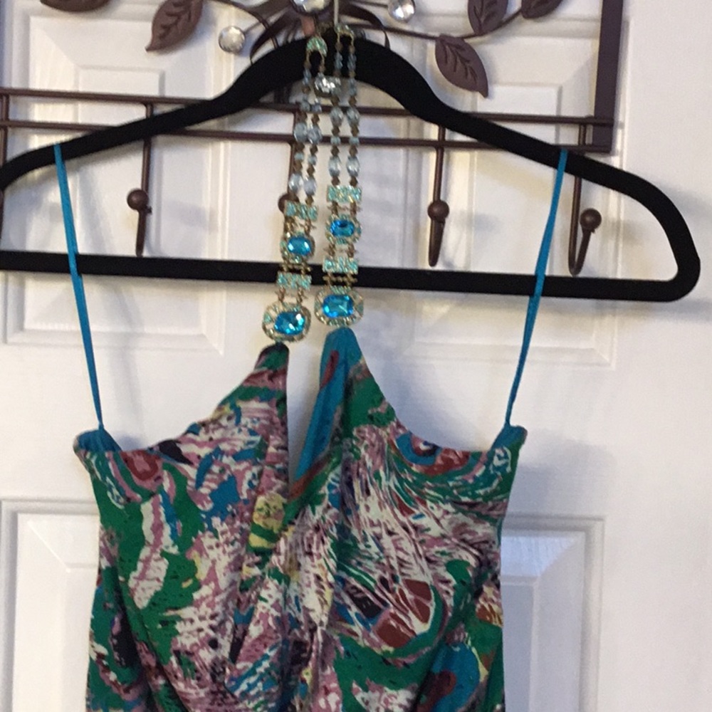 Seductions Multicolor Top w/ Bejeweled Necklace